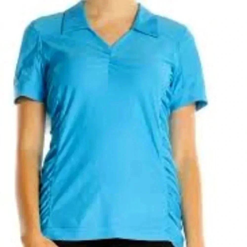 Athleta golf‎ polo short sleeve ruched blouse blue size Medium